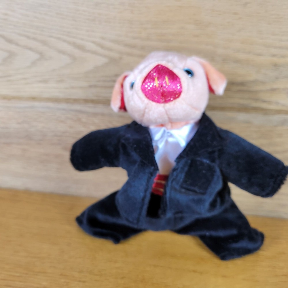 TY 2000 Pig Plush Toy In Suit With Red Nose 7.5" Bean Bag Stuffed Animal Toy